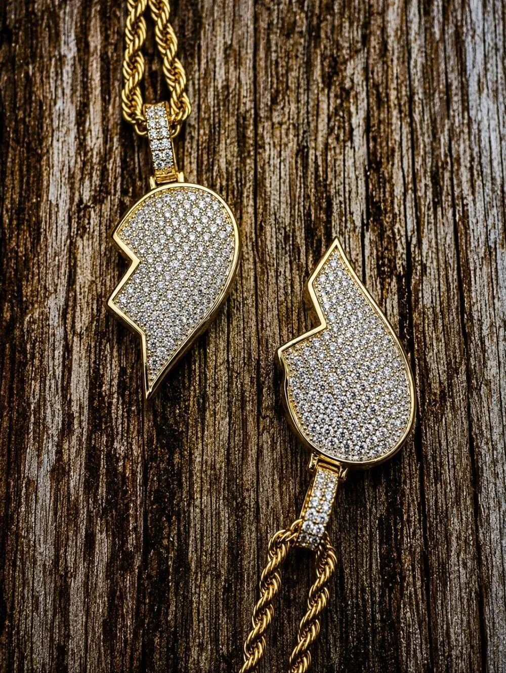 14k Gp Couples Magnetic Iced Out Heart Necklace